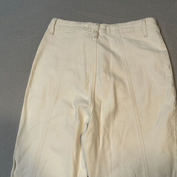 Free People Wide Leg Jeans Womens 30 Cream Ivory High Rise Denim Seam Accent - Picture 15 of 15